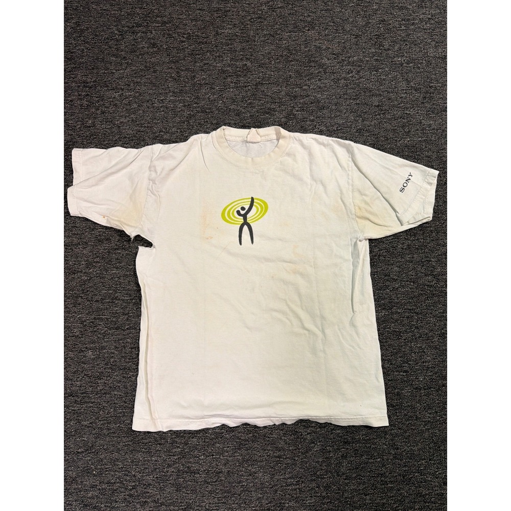 Sony TShirt Mens XL White Vintage 90s Where The Music Takes You Promo Distressed